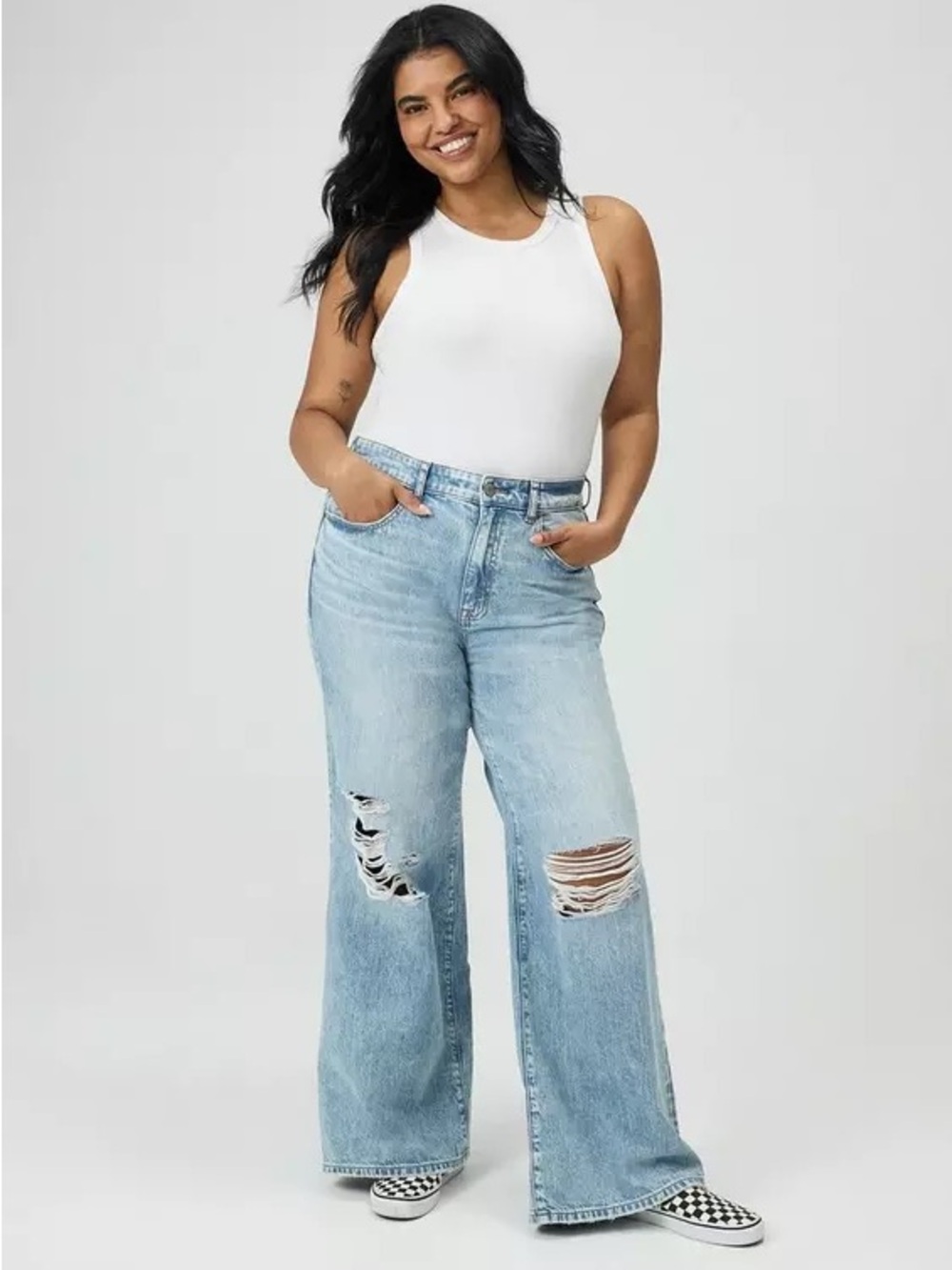 Torrid Light Blue High-Rise Wide-Leg Distressed Jeans NWT
